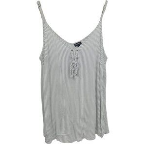 Torrid Striped Faux Lace Up Front Tank Top Size 1X Plus White Blue Spaghetti
